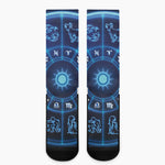 Blue Light Zodiac Circle Print Crew Socks