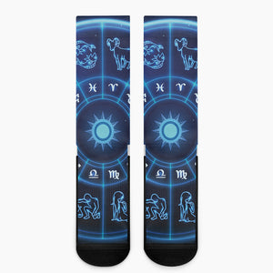 Blue Light Zodiac Circle Print Crew Socks