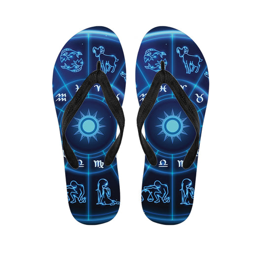 Blue Light Zodiac Circle Print Flip Flops