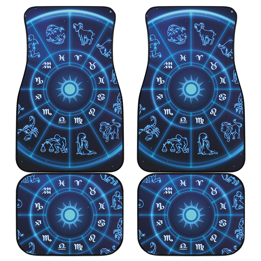 Blue Light Zodiac Circle Print Front and Back Car Floor Mats