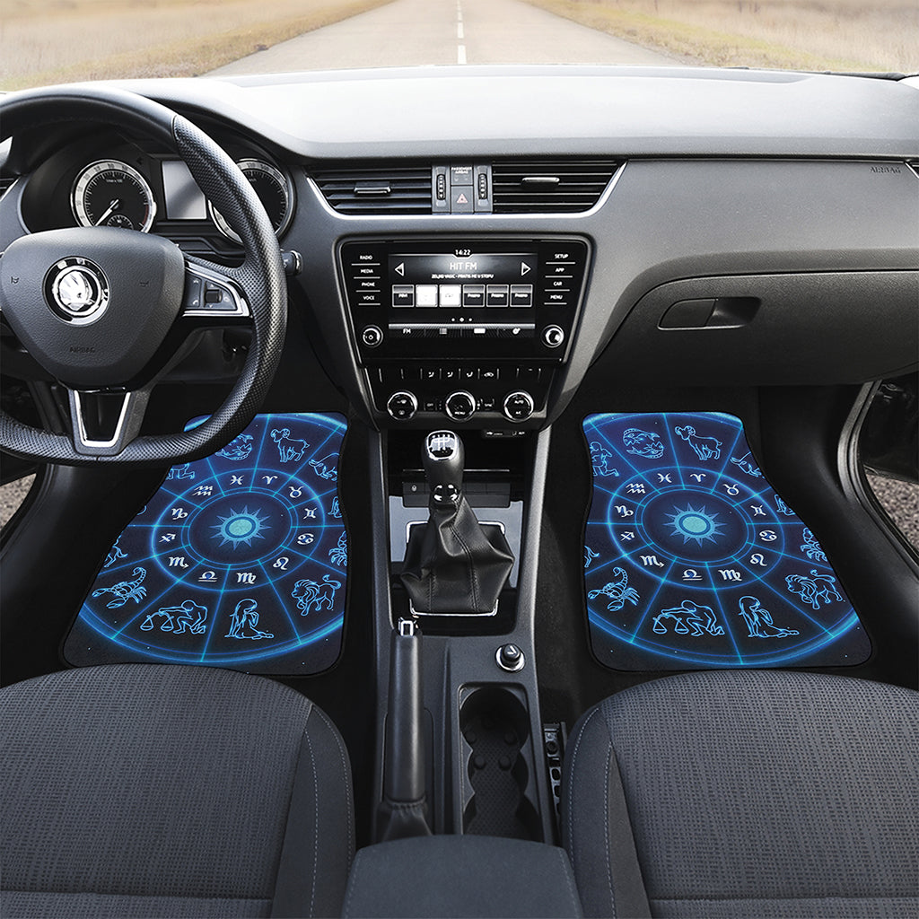 Blue Light Zodiac Circle Print Front and Back Car Floor Mats