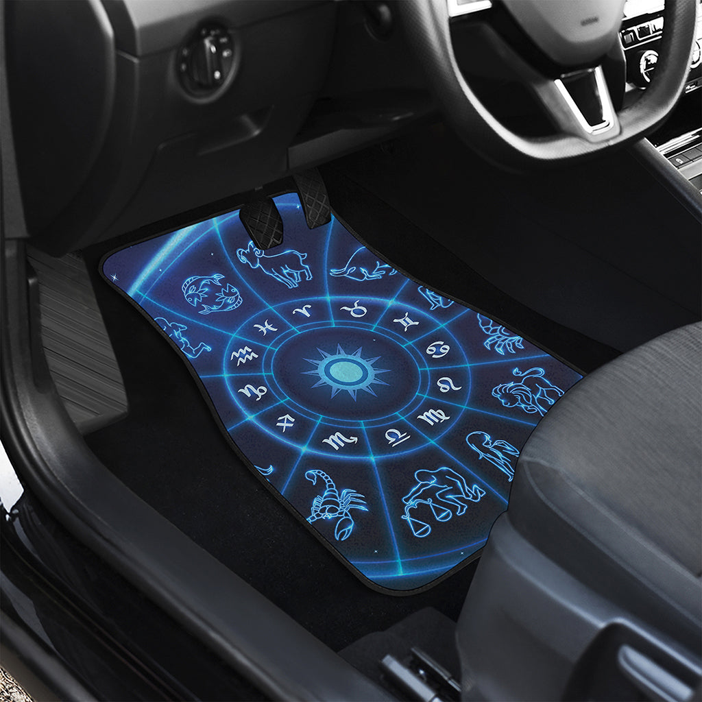 Blue Light Zodiac Circle Print Front and Back Car Floor Mats