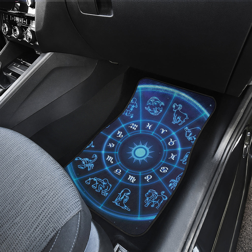Blue Light Zodiac Circle Print Front and Back Car Floor Mats