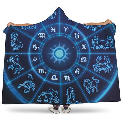 Blue Light Zodiac Circle Print Hooded Blanket