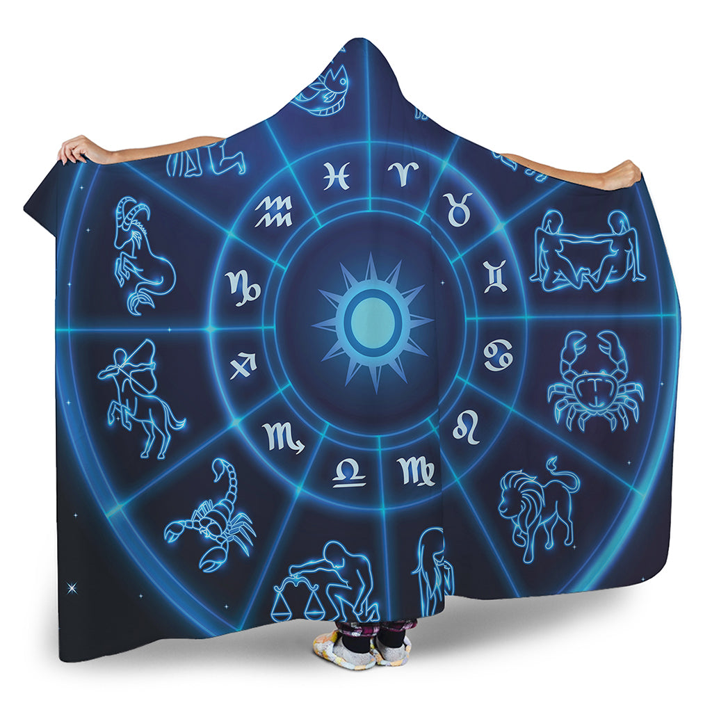 Blue Light Zodiac Circle Print Hooded Blanket
