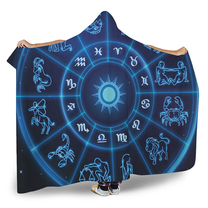 Blue Light Zodiac Circle Print Hooded Blanket