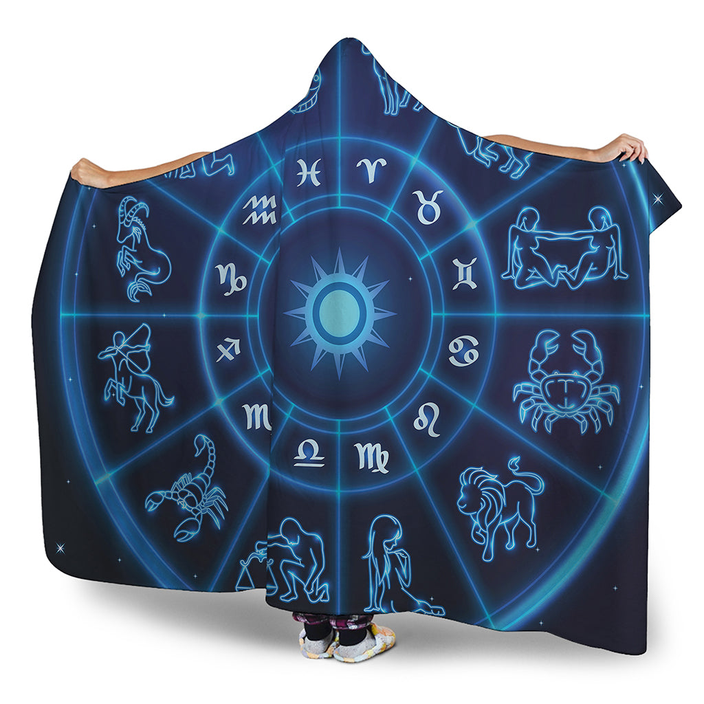 Blue Light Zodiac Circle Print Hooded Blanket