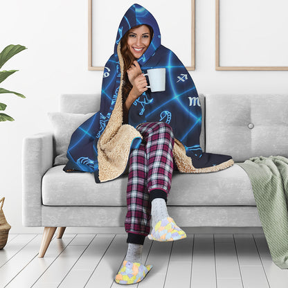 Blue Light Zodiac Circle Print Hooded Blanket