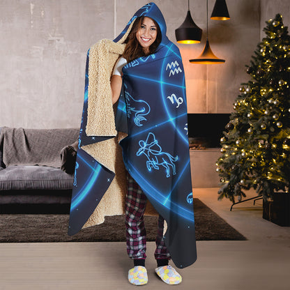 Blue Light Zodiac Circle Print Hooded Blanket