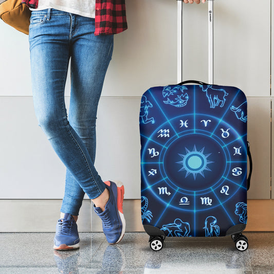Blue Light Zodiac Circle Print Luggage Cover