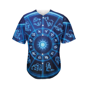 Blue Light Zodiac Circle Print Men's Baseball Jersey