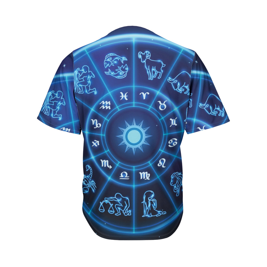 Blue Light Zodiac Circle Print Men's Baseball Jersey