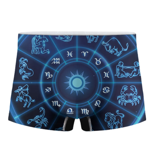 Blue Light Zodiac Circle Print Men's Boxer Briefs