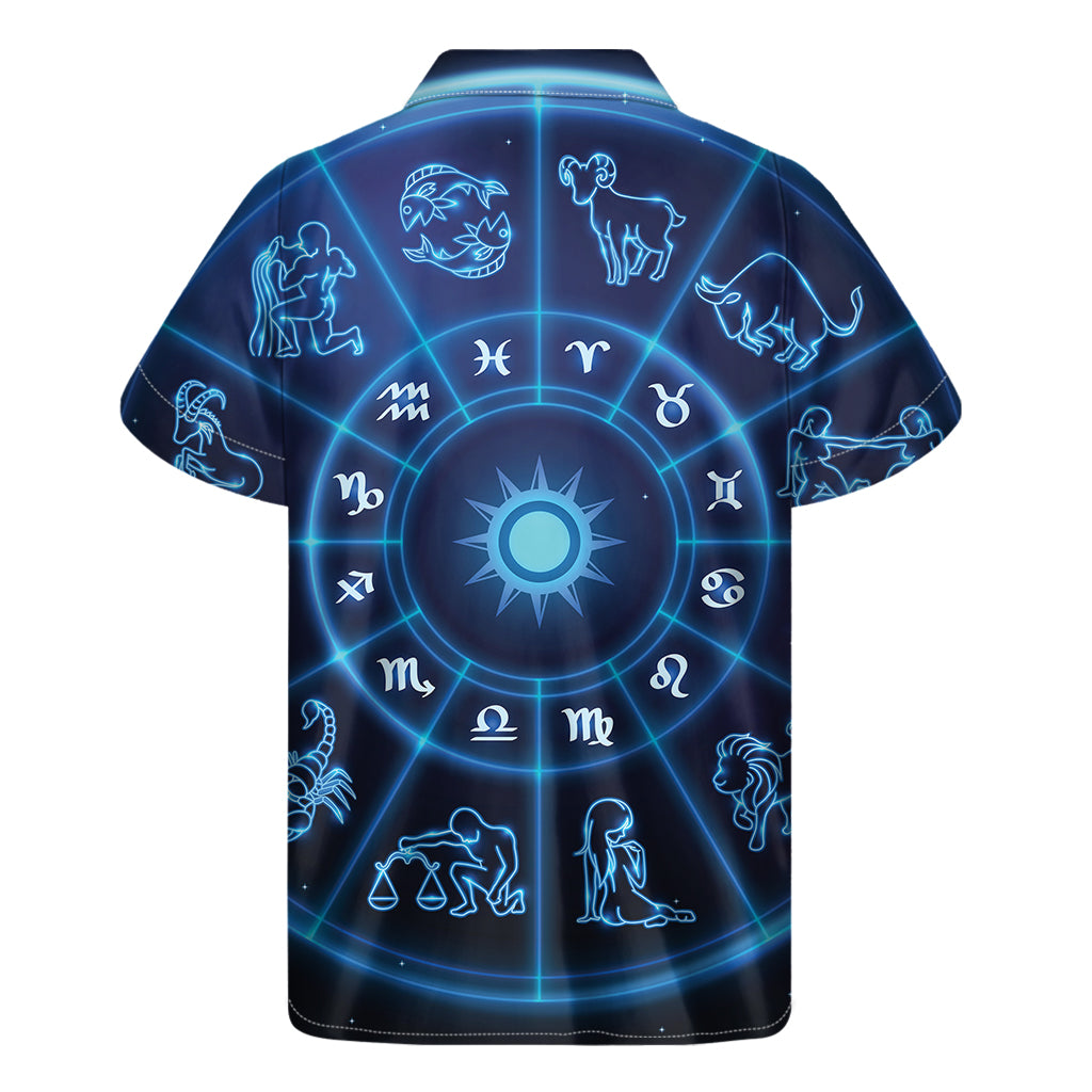 Blue Light Zodiac Circle Print Men's Short Sleeve Shirt