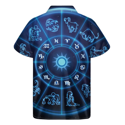 Blue Light Zodiac Circle Print Men's Short Sleeve Shirt