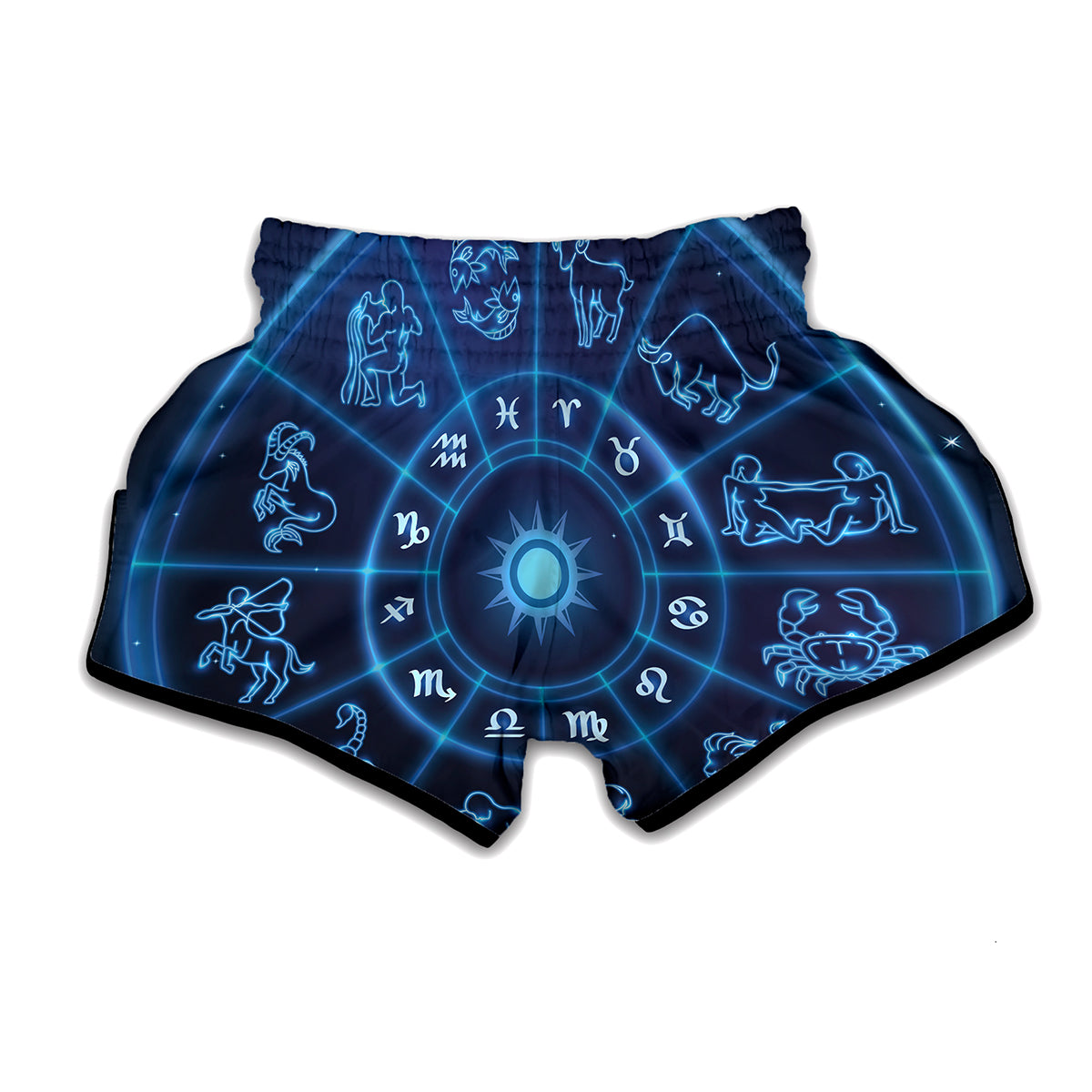 Blue Light Zodiac Circle Print Muay Thai Boxing Shorts