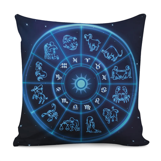 Blue Light Zodiac Circle Print Pillow Cover