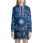 Blue Light Zodiac Circle Print Pullover Hoodie Dress
