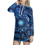 Blue Light Zodiac Circle Print Pullover Hoodie Dress