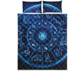 Blue Light Zodiac Circle Print Quilt Bed Set