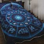 Blue Light Zodiac Circle Print Quilt Bed Set
