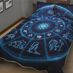 Blue Light Zodiac Circle Print Quilt Bed Set