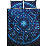 Blue Light Zodiac Circle Print Quilt Bed Set