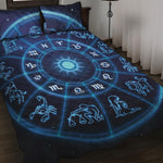 Blue Light Zodiac Circle Print Quilt Bed Set