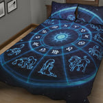 Blue Light Zodiac Circle Print Quilt Bed Set