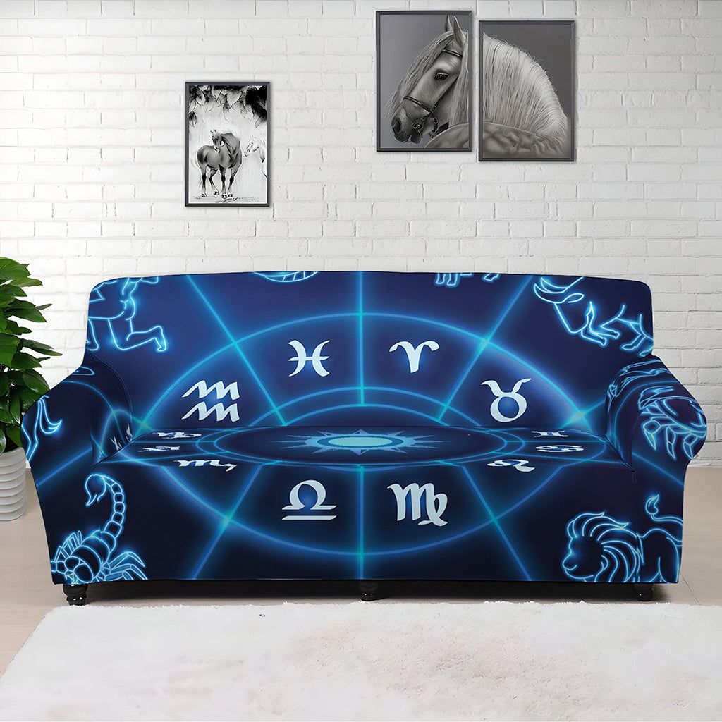 Blue Light Zodiac Circle Print Sofa Cover