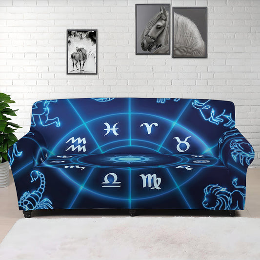 Blue Light Zodiac Circle Print Sofa Cover