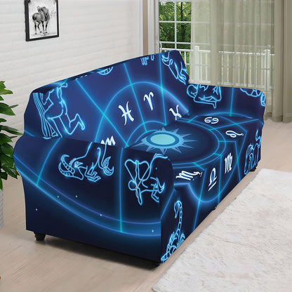 Blue Light Zodiac Circle Print Sofa Cover