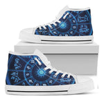 Blue Light Zodiac Circle Print White High Top Shoes