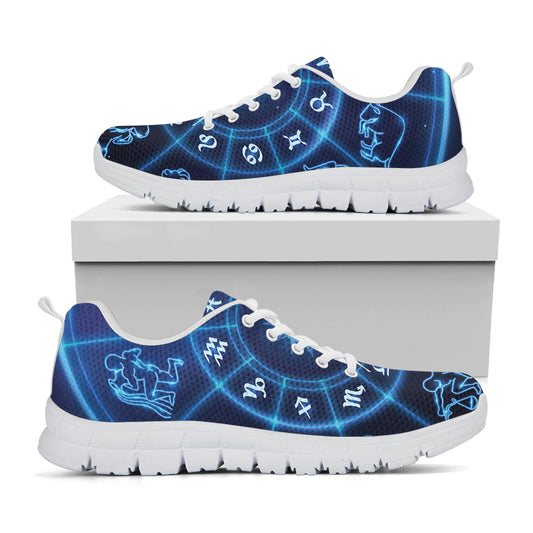 Blue Light Zodiac Circle Print White Sneakers