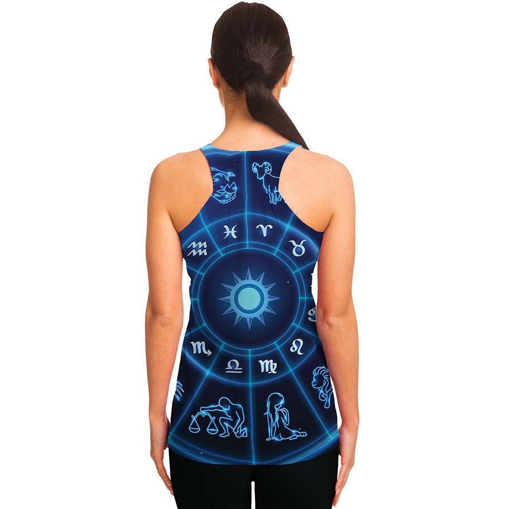 Blue Light Zodiac Circle Print Women's Racerback Tank Top