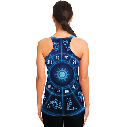Blue Light Zodiac Circle Print Women's Racerback Tank Top
