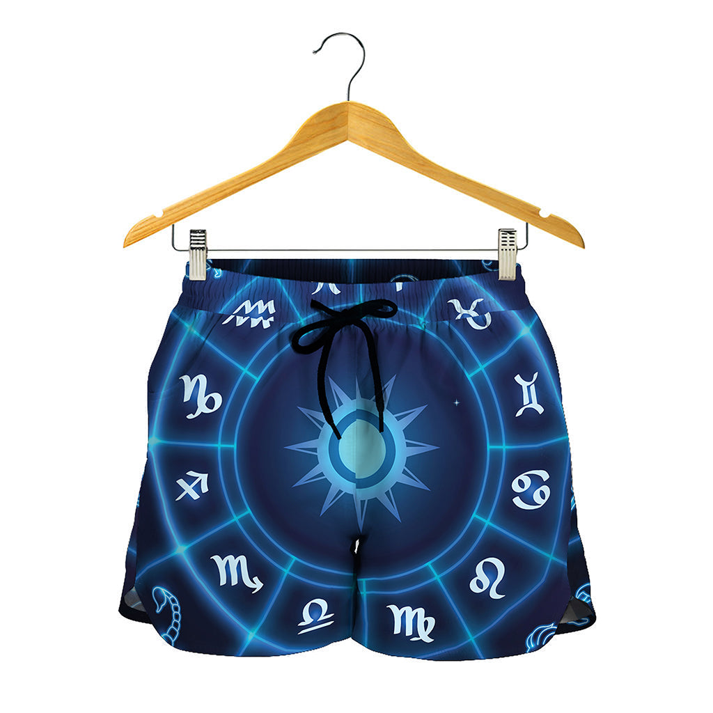 Blue Light Zodiac Circle Print Women's Shorts