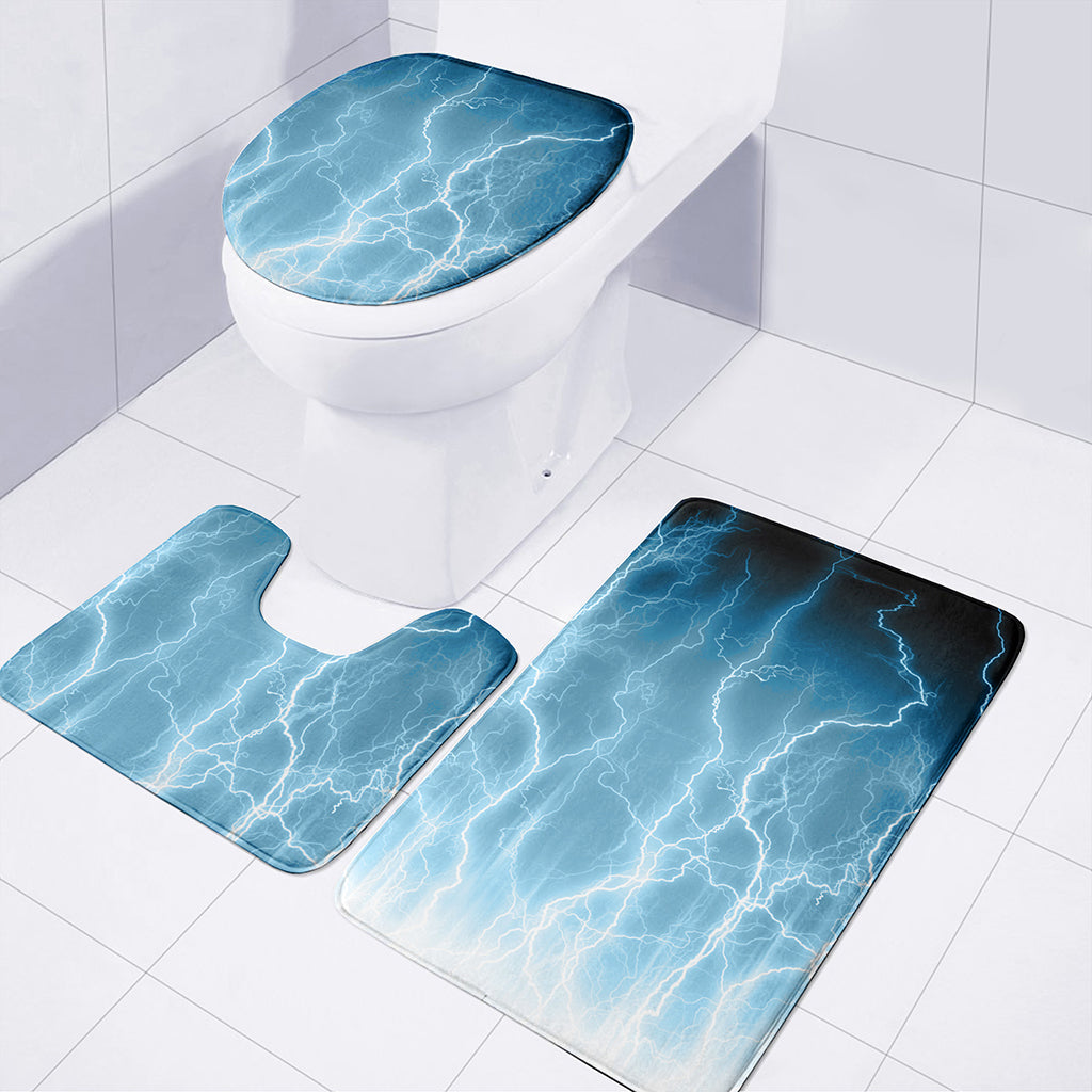 Blue Lightning Print 3 Piece Bath Mat Set
