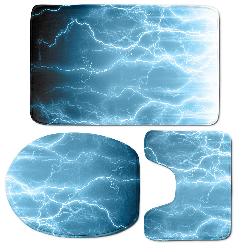 Blue Lightning Print 3 Piece Bath Mat Set
