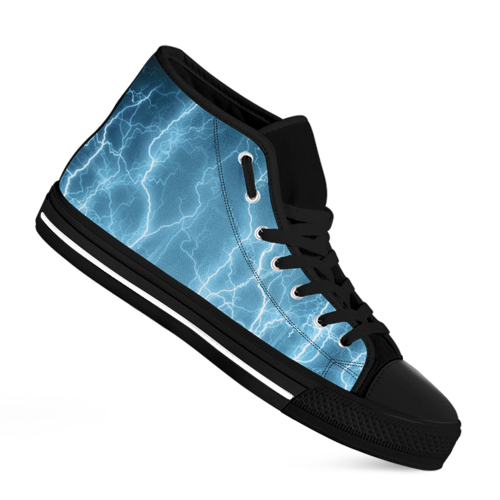 Blue Lightning Print Black High Top Shoes