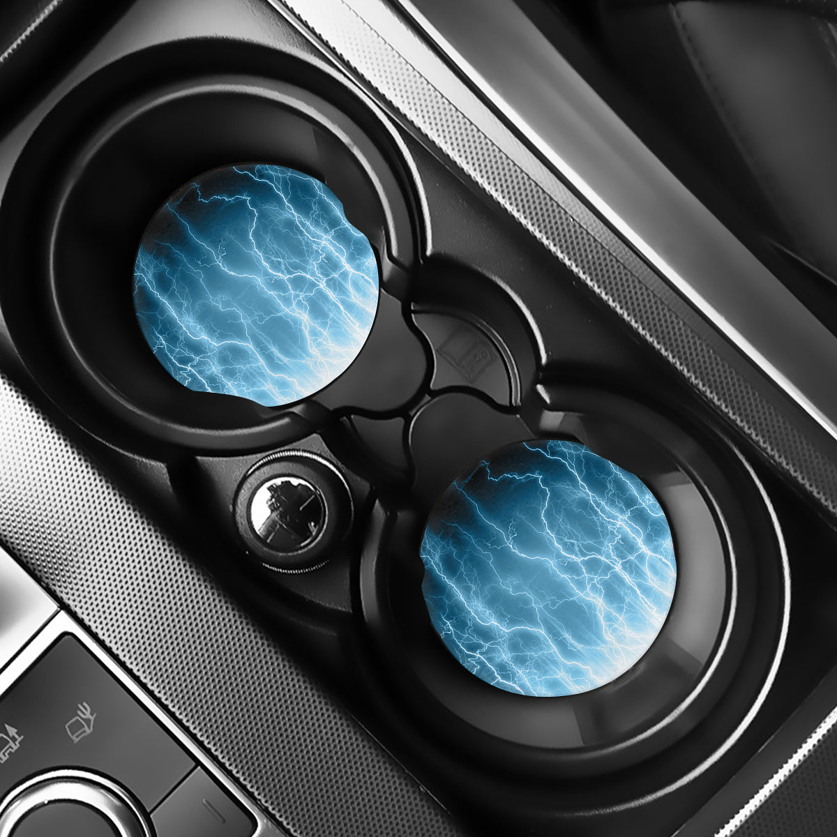 Blue Lightning Print Car Coasters