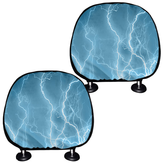 Blue Lightning Print Car Headrest Covers