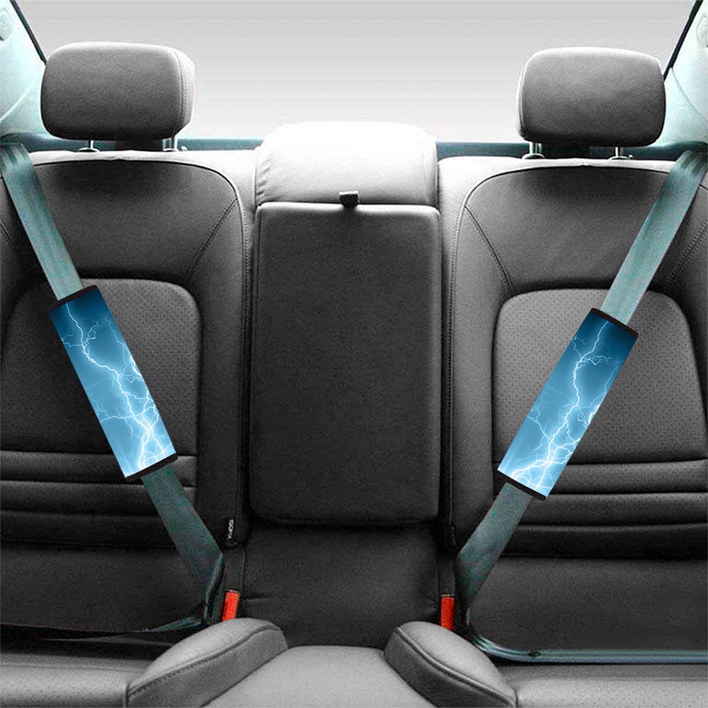 Blue Lightning Print Car Seat Belt Covers