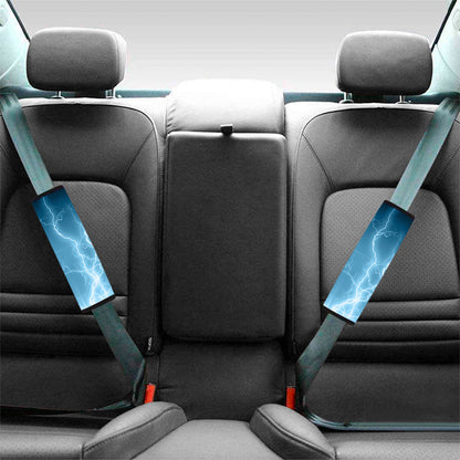 Blue Lightning Print Car Seat Belt Covers