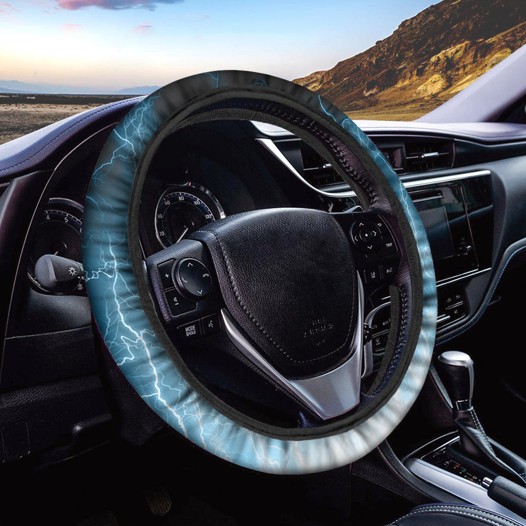 Blue Lightning Print Car Steering Wheel Cover