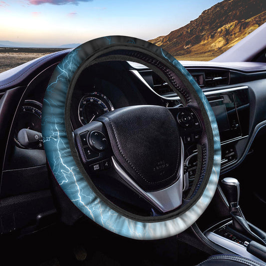 Blue Lightning Print Car Steering Wheel Cover
