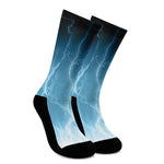 Blue Lightning Print Crew Socks