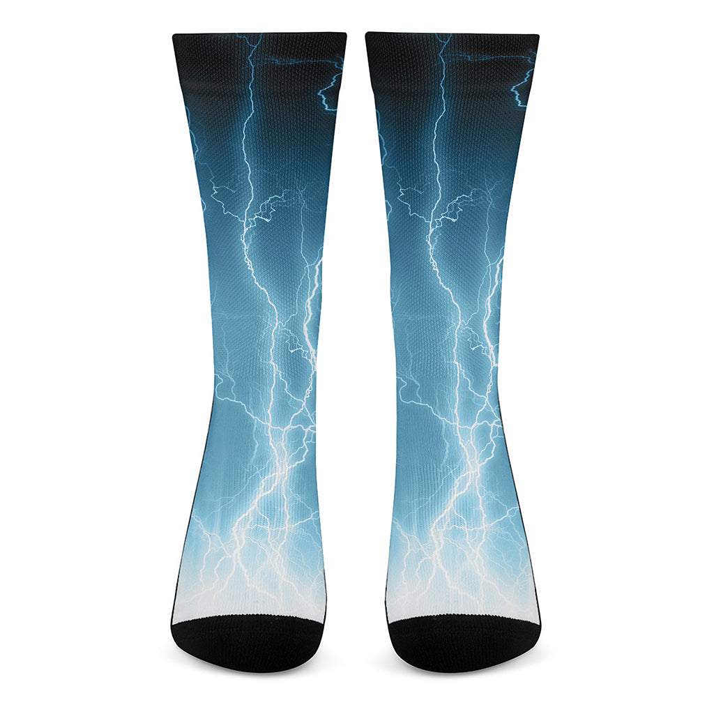 Blue Lightning Print Crew Socks