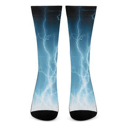 Blue Lightning Print Crew Socks