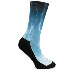 Blue Lightning Print Crew Socks